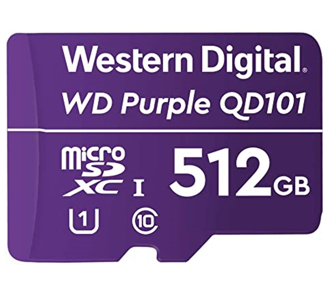 Western Digital WD Purple 512GB MicroSDXC Card Ultra Endurance for 24/7 Surveillance - Weather & Humidity Resistant, -25°C to 85°C