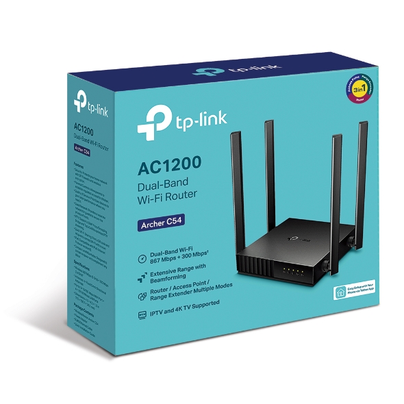 TP-Link Archer C54 AC1200 Dual-Band Wi-Fi 5 Router | 867Mbps 5GHz & 300Mbps 2.4GHz | 4x LAN & 1x WAN | MU-MIMO, Beamforming, Router/AP/Extender Modes