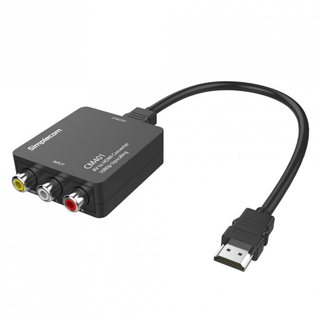 Simplecom CM401 Composite AV to HDMI Converter 1080p Upscaling CVBS 3RCA to HDMI with USB Power