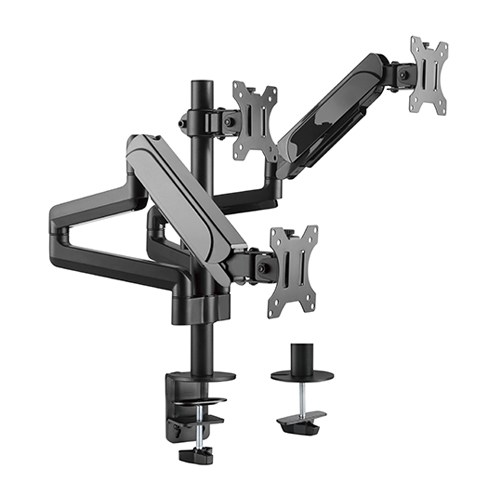 Brateck LDT48-C036 Triple Gas Spring Monitor Arm for 17-27 Inch Monitors Up to 7kg, VESA 75x75/100x100, Clamp & Grommet Mount, Adjustable Tilt Swivel Rotation