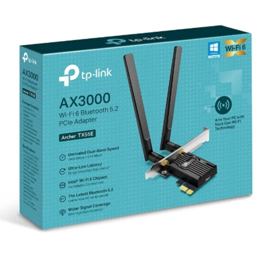 TP-Link Archer TX55E AX3000 Wi-Fi 6 Bluetooth 5.2 PCIe Adapter with Dual-Band 2402Mbps@5GHz & 574Mbps@2.4GHz, WPA3 Security
