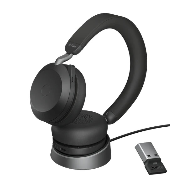 Jabra Evolve2 75 UC Bluetooth Headset with 8-Mic Technology, 36-Hour Battery, Fast Charging, Charging Stand & Link380a Dongle - UC Certified, Dual Connectivity