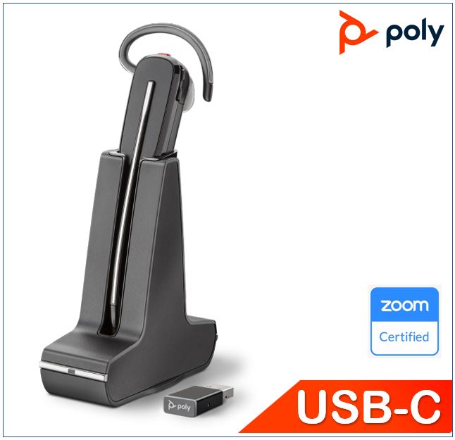 Poly Savi 8245 UC Convertible DECT Wireless Headset with USB-C Adapter, Unlimited Talk Time & ANC