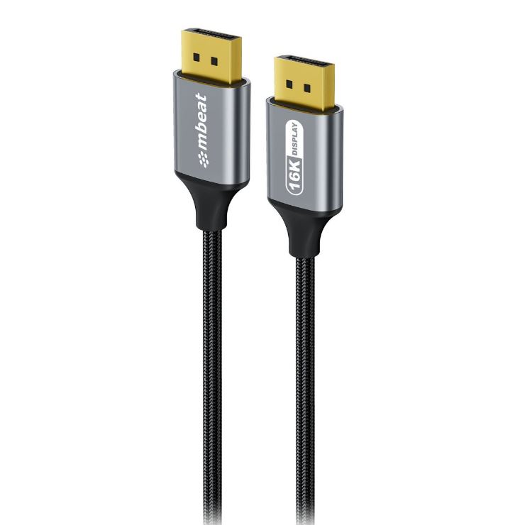 mbeat Tough Link 1.8m 16K DisplayPort 2.1 Cable – 40Gbps High-Speed DP to DP Cable with Nylon Braided Jacket, HDR, VRR, FreeSync & G-Sync Compatible