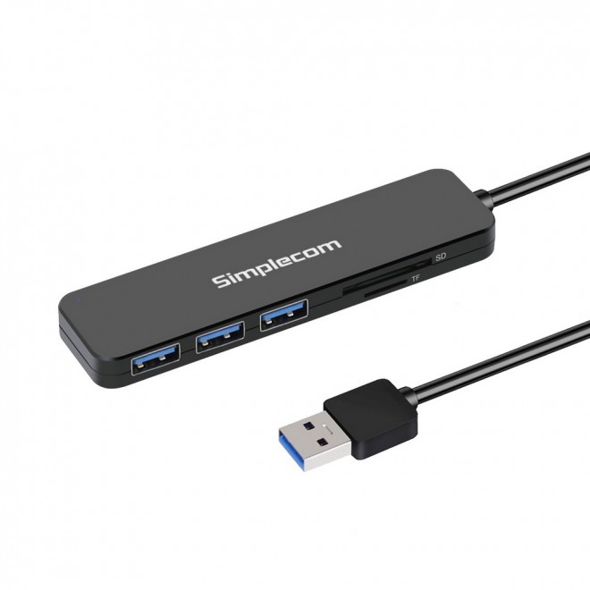 Simplecom CH365 SuperSpeed 3 Port USB 3.0 Hub with SD MicroSD Card Reader - USB 3.2 Gen 1, Compact, Portable