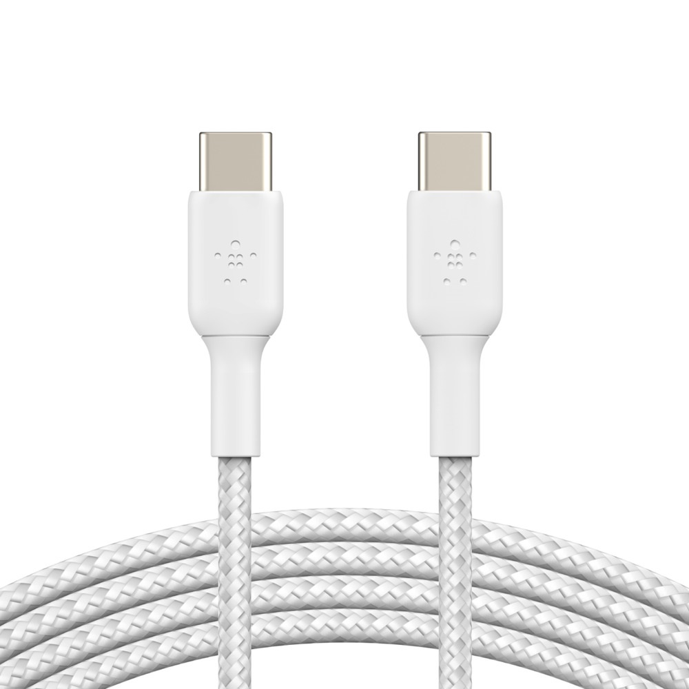 Belkin BoostCharge Braided USB-C to USB-C Cable 1M - Durable 60W Fast Charging & 480Mbps Data Transfer, USB-IF Certified, White