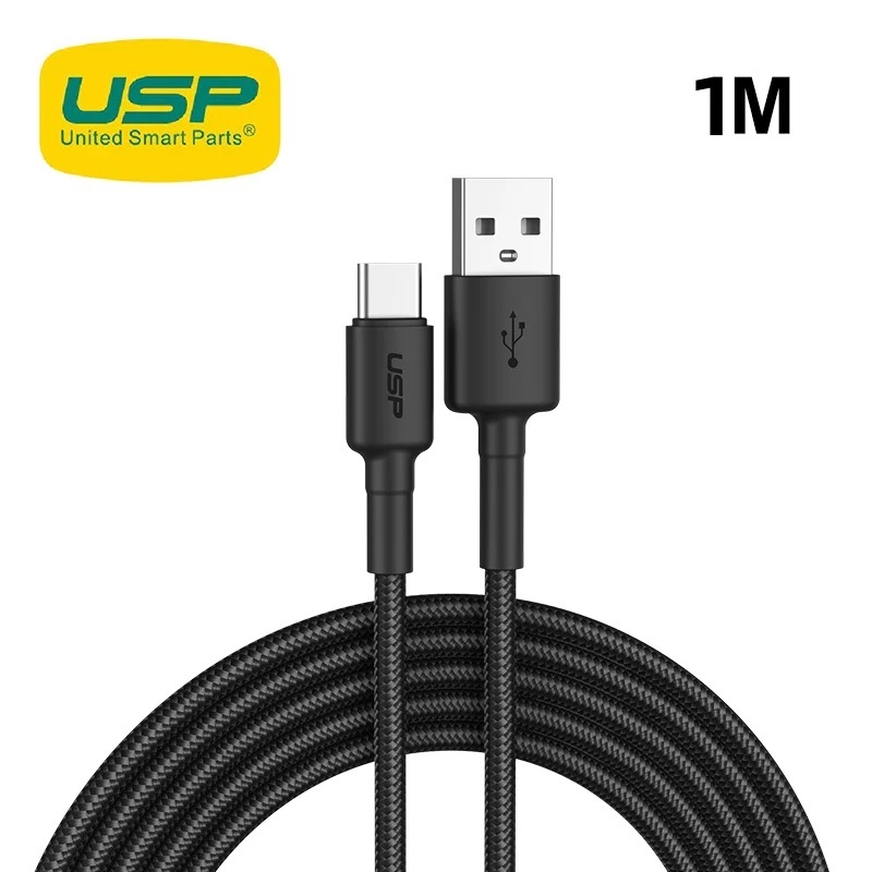 USP BoostUp 1M Braided USB-C to USB-A Cable - 3A Fast Charge Durable Nylon Cable for Samsung Galaxy, Apple iPhone, iPad, MacBook, Google, OPPO, Nokia