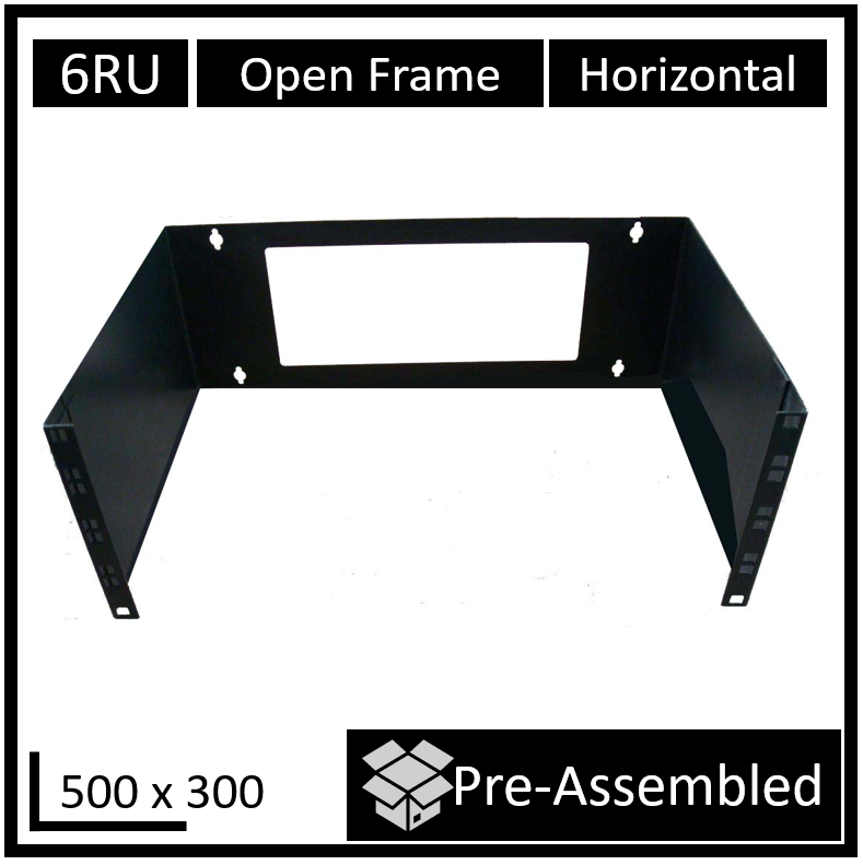 LDR Open Frame 6U Wall Mount Frame 500mm x 300mm - Black Steel Rack for 19" Network Equipment