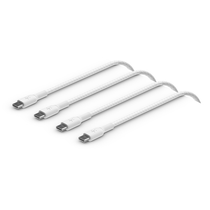 Belkin BoostCharge Braided USB-C to USB-C Cable (1M, Pack of 2) – 60W Fast Charging, 480Mbps Data, Durable Double-Braided Nylon, USB-IF Certified, White