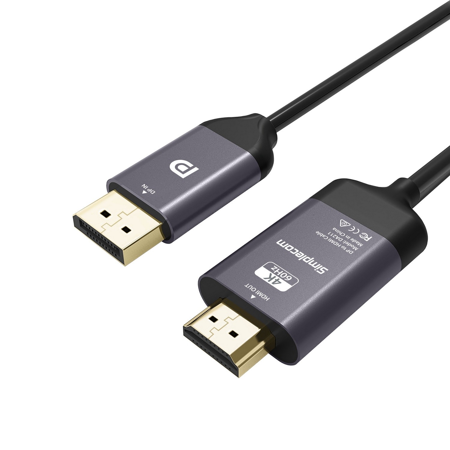 Simplecom DA211 Active DisplayPort to HDMI 2.0 Cable 2M - 4K UHD 60Hz, DP 1.2 to HDMI 2.0, Gold-Plated Connectors