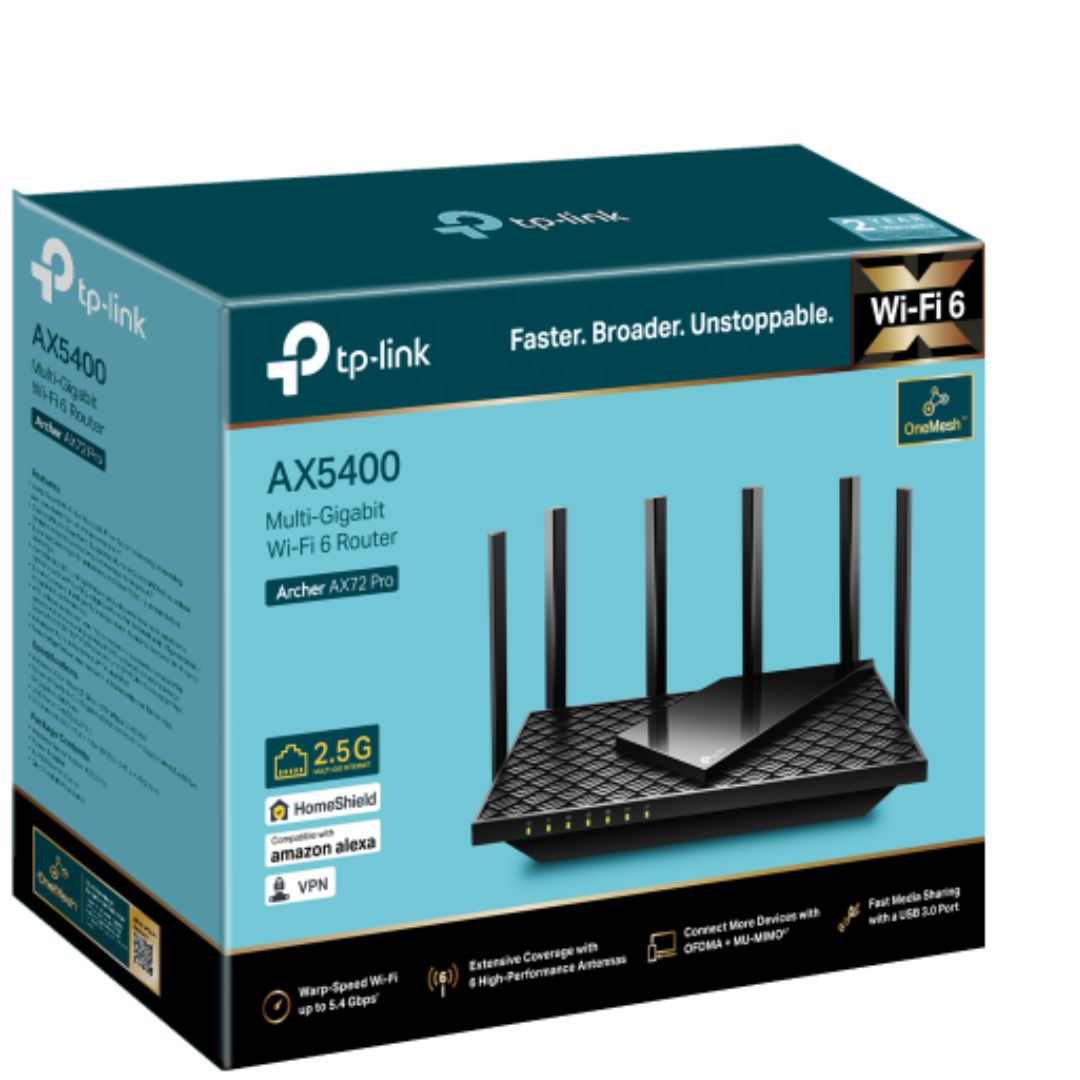 TP-Link Archer AX72 Pro AX5400 WiFi 6 Router with 2.5 Gbps Multi-Gigabit Port, 574 Mbps 2.4GHz + 4804 Mbps 5GHz, 6 High-Performance Antennas, Beamforming & HomeShield Security
