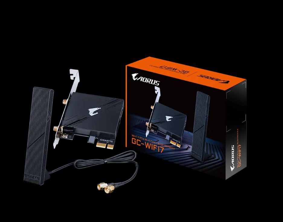 Gigabyte GC-WIFI7 PCIe x1 Wi-Fi 7 Module with Tri-Band 2.4/5/6 GHz, 5800 Mbps Speed, Bluetooth 5.3, 2Tx2R Antenna