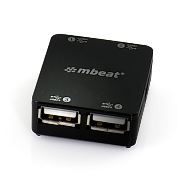 mbeat® 4 Port USB 2.0 Hub with Fold-Away Cable – High-Speed 480Mbps, Ultra-Portable USB Hub for PC, Mac & Laptops