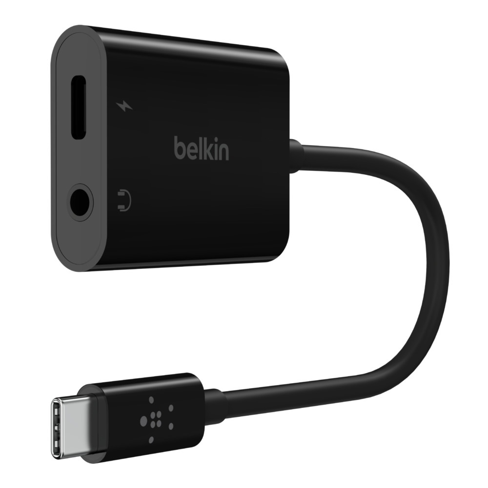 Belkin RockStar 3.5mm Audio + USB-C PD Charge Adapter Black NPA004btBK - 60W Fast Charging with Superior Digital-to-Analog Audio