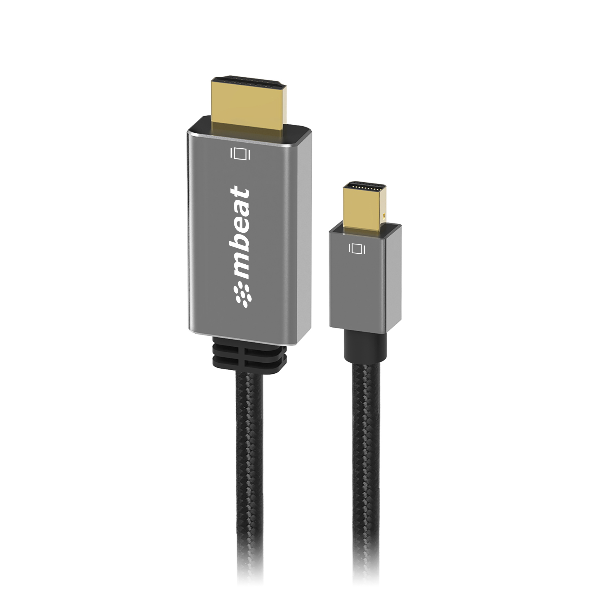 mbeat Tough Link 1.8m Mini DisplayPort to HDMI Cable - 4K@60Hz, Gold Plated, Nylon Braided - Space Grey