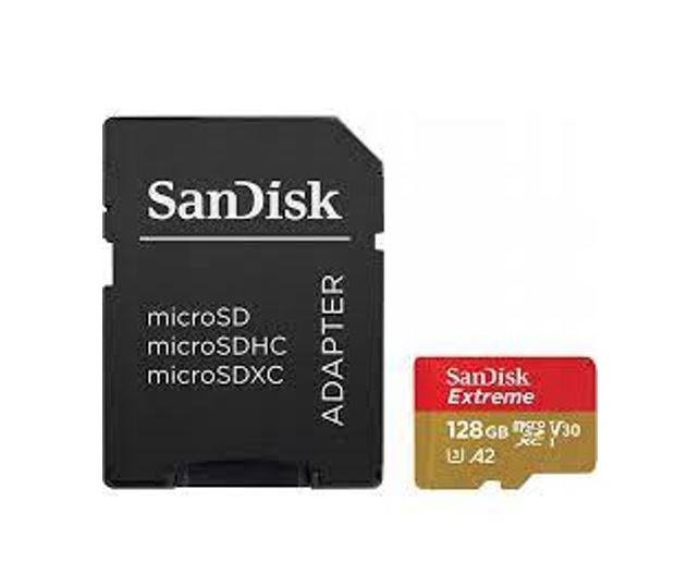SanDisk Extreme 128GB microSDXC UHS-I Memory Card - V30, U3, A2, 190MB/s Read, 90MB/s Write, SD Adapter Included