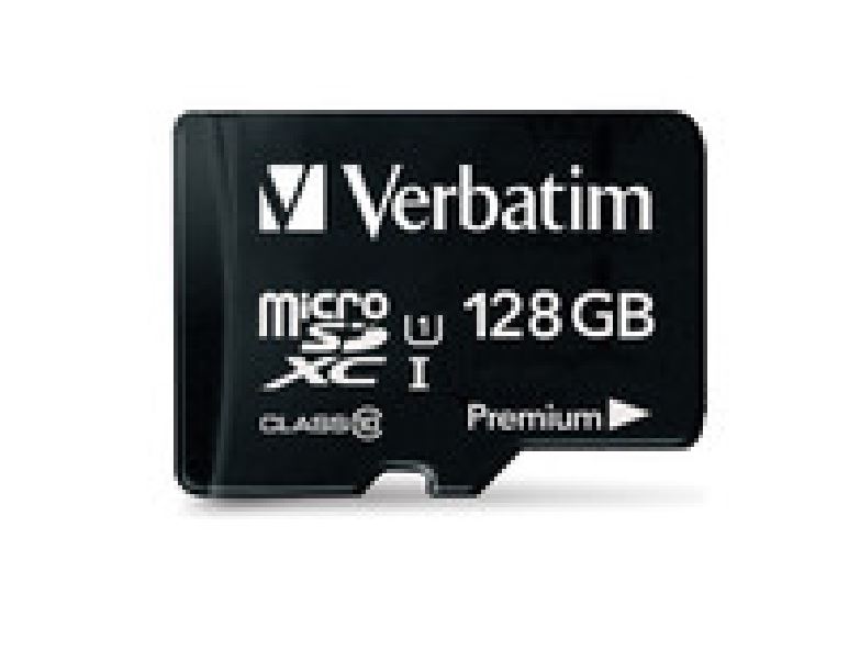 Verbatim 128GB Premium microSDXC Memory Card with SD Adapter, UHS-I Class 10, 90MB/s Read Speed, V10 Video Speed - Water & Shock Resistant