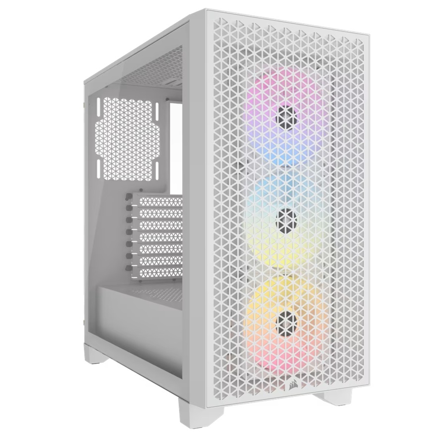 Corsair 3000D RGB AIRFLOW Mid-Tower PC Case White with 3x AR120 RGB Fans, Tempered Glass, ATX, 360mm GPU, 170mm CPU Cooler Support