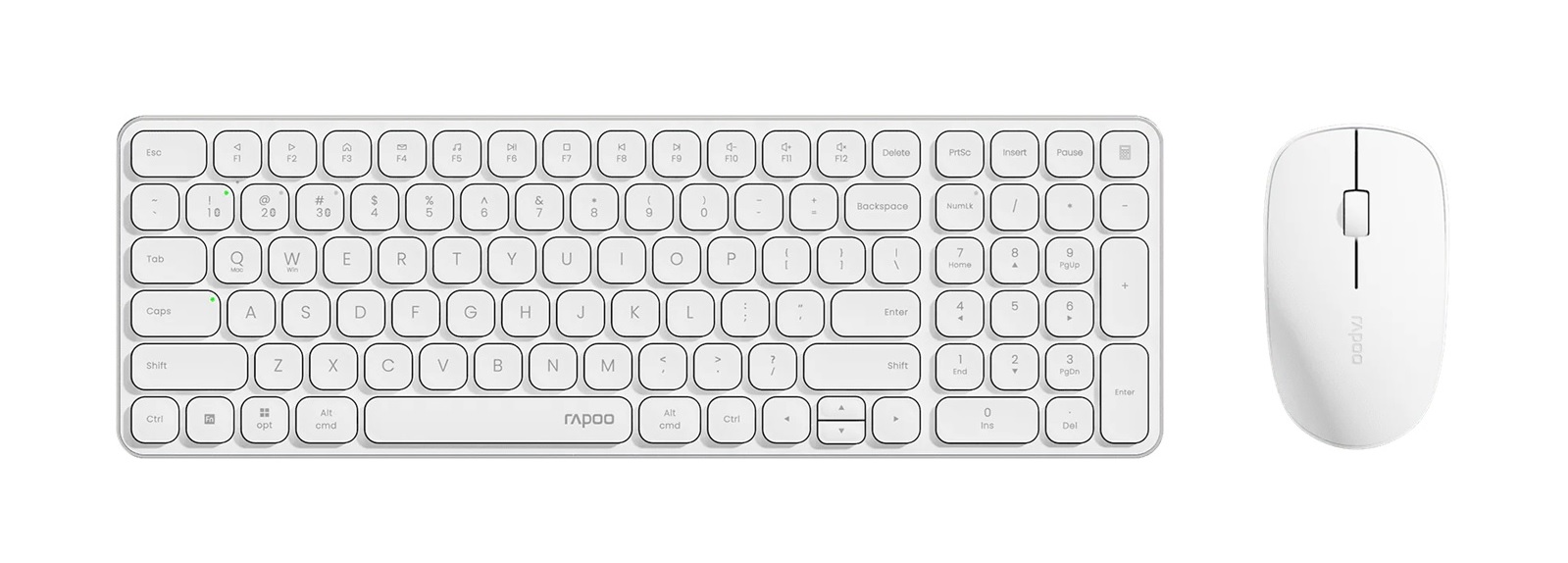 Rapoo 9320M Wireless Multi-Mode Keyboard and Mouse Combo with Bluetooth 4.0/5.0, 2.4G, Aluminum Base, 2400 DPI, 10M Range - Compact White