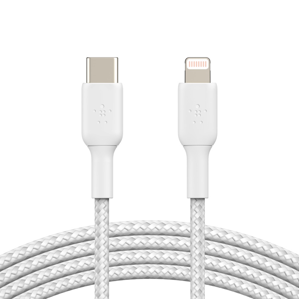 Belkin BoostCharge Braided Lightning to USB-C Cable 1M White - MFi Certified, Fast Charging 3A/18W, Durable 30K+ Bend Tested, 480Mbps