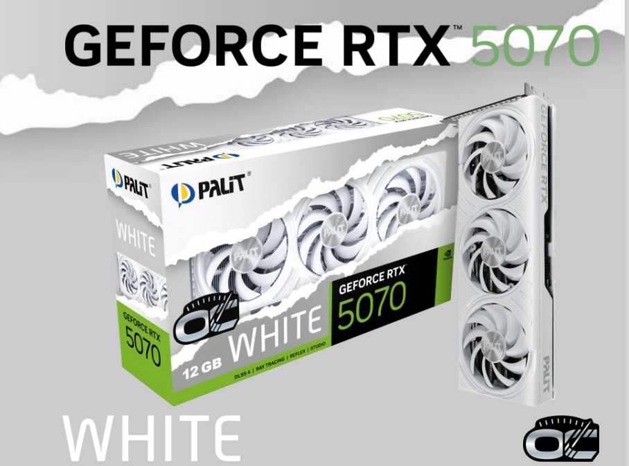 Palit GeForce RTX 5070 White OC 12GB GDDR7 192-bit Gaming Graphics Card with PCIe 5.0, DisplayPort 2.1b & HDMI 2.1b
