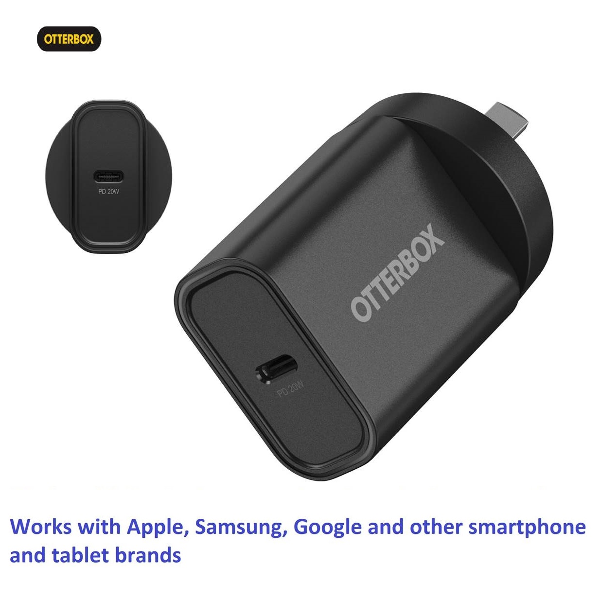 OtterBox 20W USB-C PD Fast Wall Charger - Compact, Durable, Safe & Smart Charging for Apple, Samsung, Google Devices - Black (78-81350)