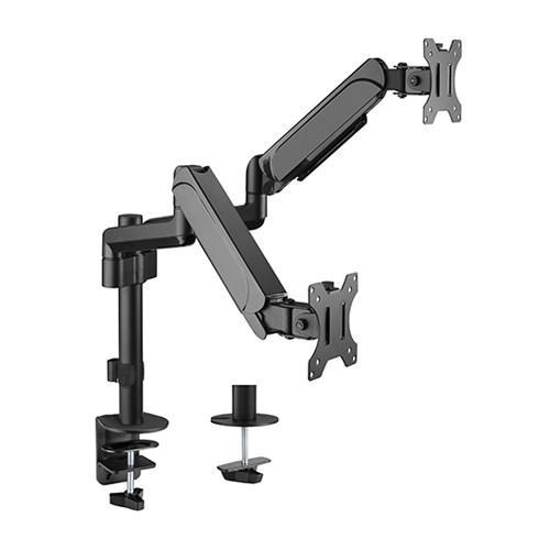 Brateck Dual Monitor Arm LDT48-C024 – Gas Spring Pole Mount for 17"-32" Monitors, 9kg Weight Capacity, VESA 75x75 & 100x100 Compatible