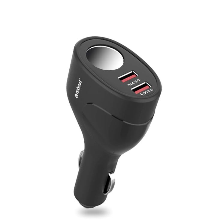 mbeat Gorilla Power Dual Port QC3.0 Car Charger with Cigarette Lighter Extender - Fast 21W USB Charging & Over-Heat Protection