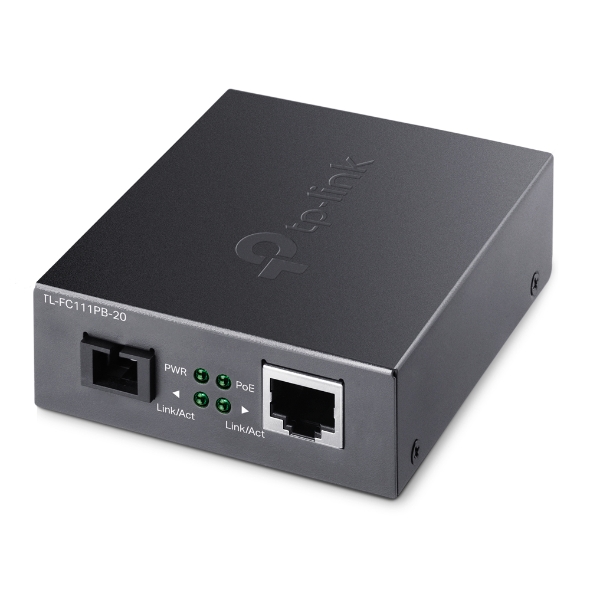 TP-Link TL-FC111PB-20 10/100Mbps WDM Media Converter with 1-Port PoE, Single-Mode 20KM Fiber, 1310nm TX / 1550nm RX