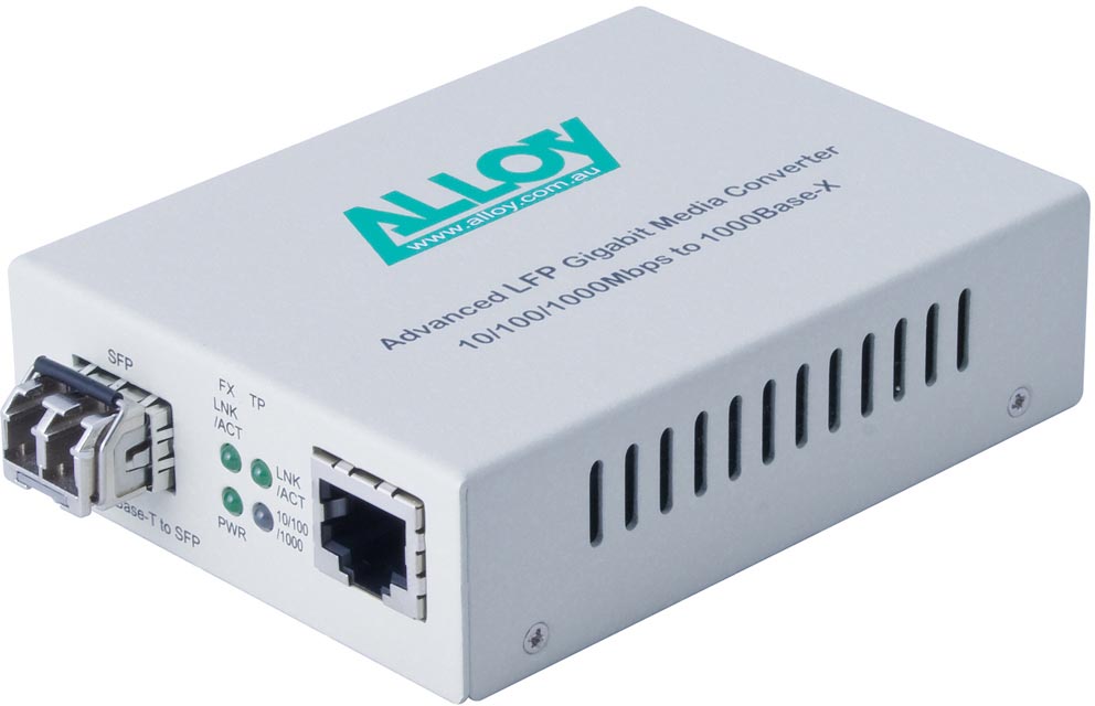 Alloy GCR2000SFP Gigabit Standalone/Rackmount Media Converter with RJ-45 & SFP Slot, Supports Multi/Singlemode Fiber, Up to 120km Range
