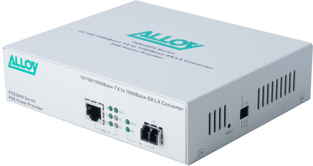 Alloy POE2000LC.10 Gigabit PoE Media Converter 10/100/1000Base-T RJ-45 to 1000Base-LX Singlemode LC, 1310nm, 10Km Range