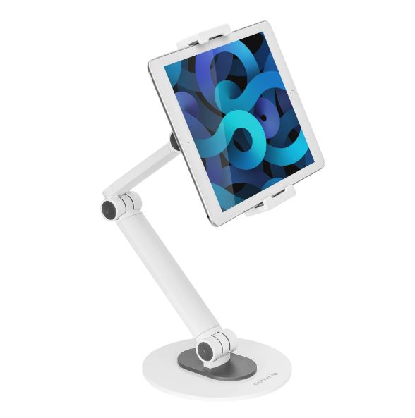 mBeat activiva Universal iPad & Tablet Tabletop Stand - Adjustable Freestyle 3-Pivot Holder, Aluminium, Fits 4.7"–12.9" Devices, Matte White