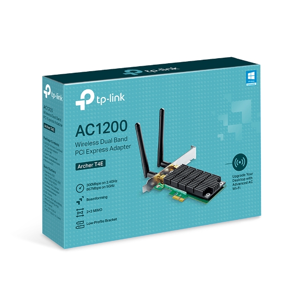 TP-Link Archer T4E AC1200 Dual Band Wireless PCIe Adapter - 867Mbps 5GHz & 300Mbps 2.4GHz with Beamforming & 2x2 MIMO