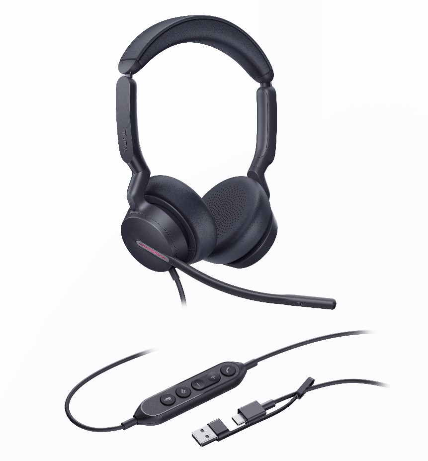 Yealink UH46 Dual UC USB-C/A Wired Headset with 3 Noise-Canceling Microphones, 35mm Speakers, Busylight & Leather Ear Cushions - Professional Unified Communications