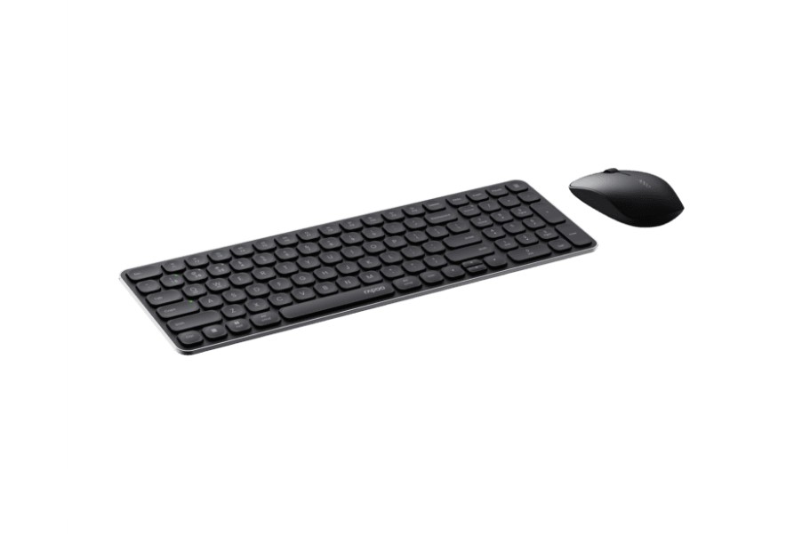 Rapoo 9320M Wireless Multi-mode Keyboard & Mouse Combo with Bluetooth 4.0/5.0, 2.4G Nano Receiver, Aluminum Base, 2400 DPI, 10m Range, Compact Black