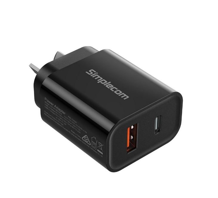 Simplecom CU220 Dual Port 20W Fast Wall Charger USB-C PD & USB-A QC3.0 for Phones & Tablets