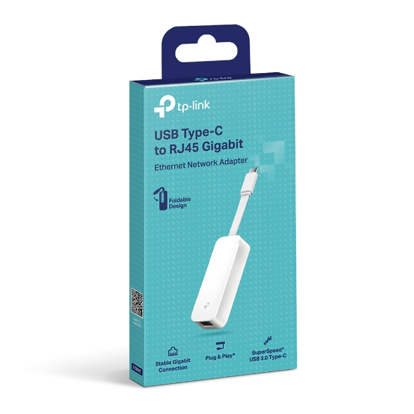 TP-Link UE300C USB 3.0 Type-C to Gigabit Ethernet Network Adapter - Foldable, Portable Design with 1x USB-C and 1x RJ45 Gigabit Port