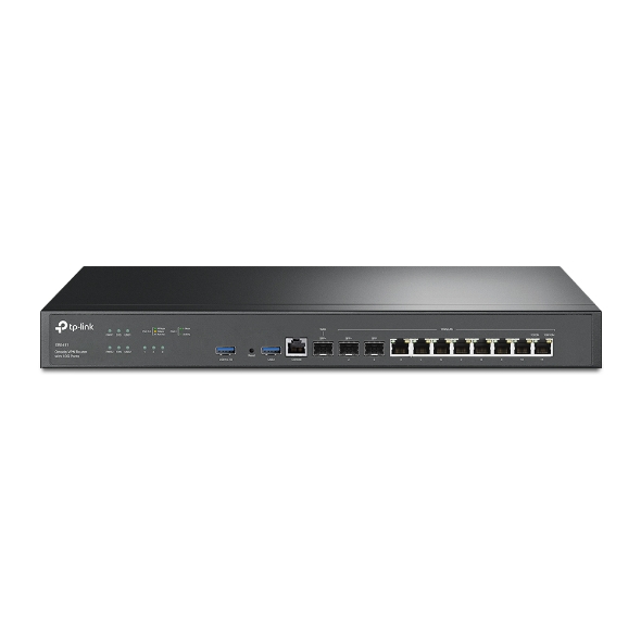TP-Link ER8411 Omada VPN Router with Dual 10G SFP+ Ports, 10 WAN Ports, Quad-Core 2.2GHz CPU, Dual Redundant Power Supplies, and Advanced Security Features