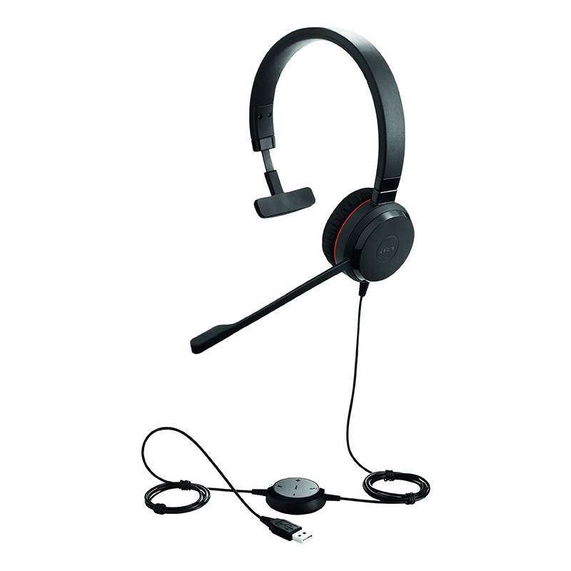 Jabra Evolve 20 UC Mono SE USB-A Headset with Passive Noise Cancellation and Inline Call Control – Leatherette Ear Cushions