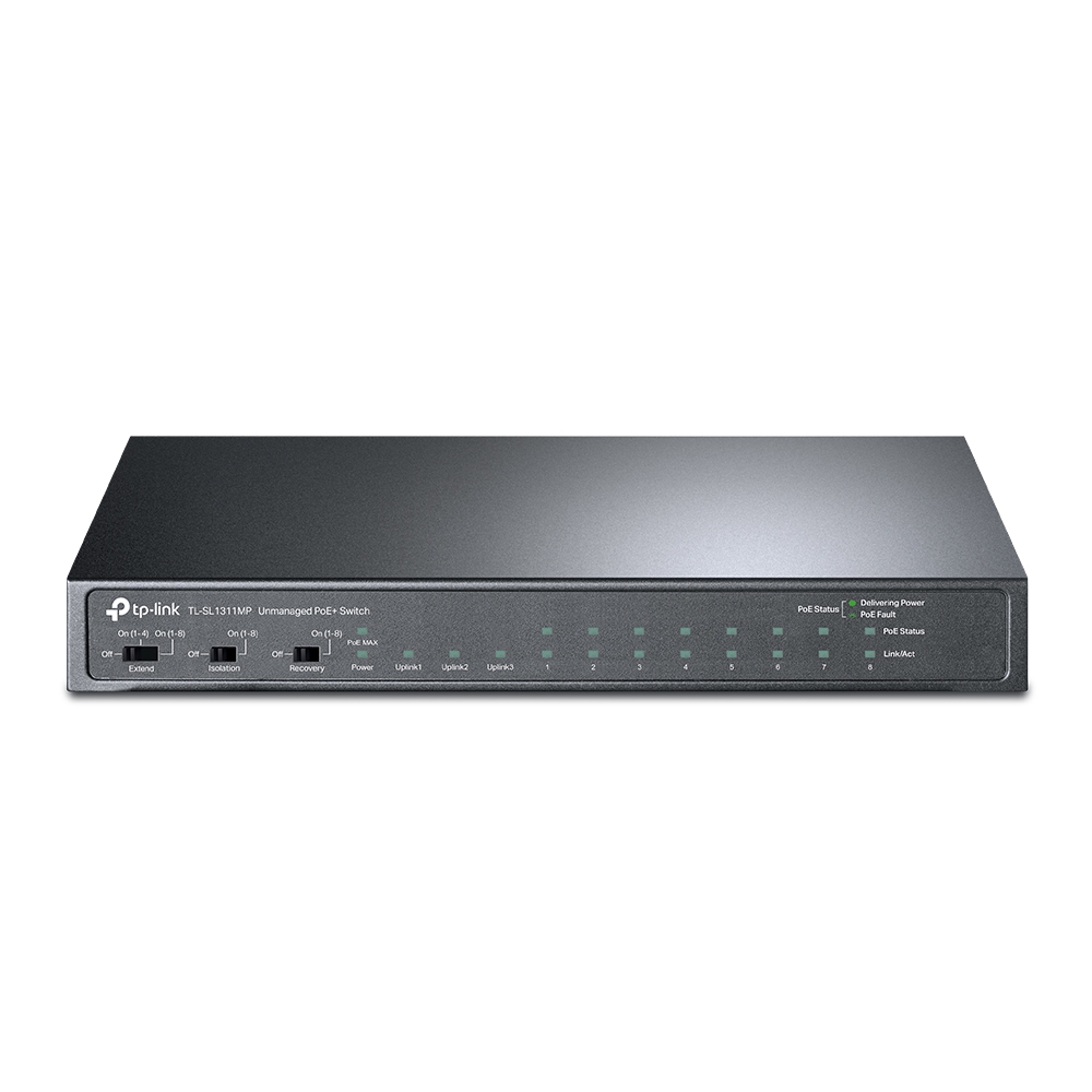 TP-Link TL-SL1311MP V2 11-Port Desktop Switch with 8-Port PoE+ (124W), 2 Gigabit RJ45 & 1 Gigabit SFP, Extend Mode 250m, Isolation Mode, Fanless