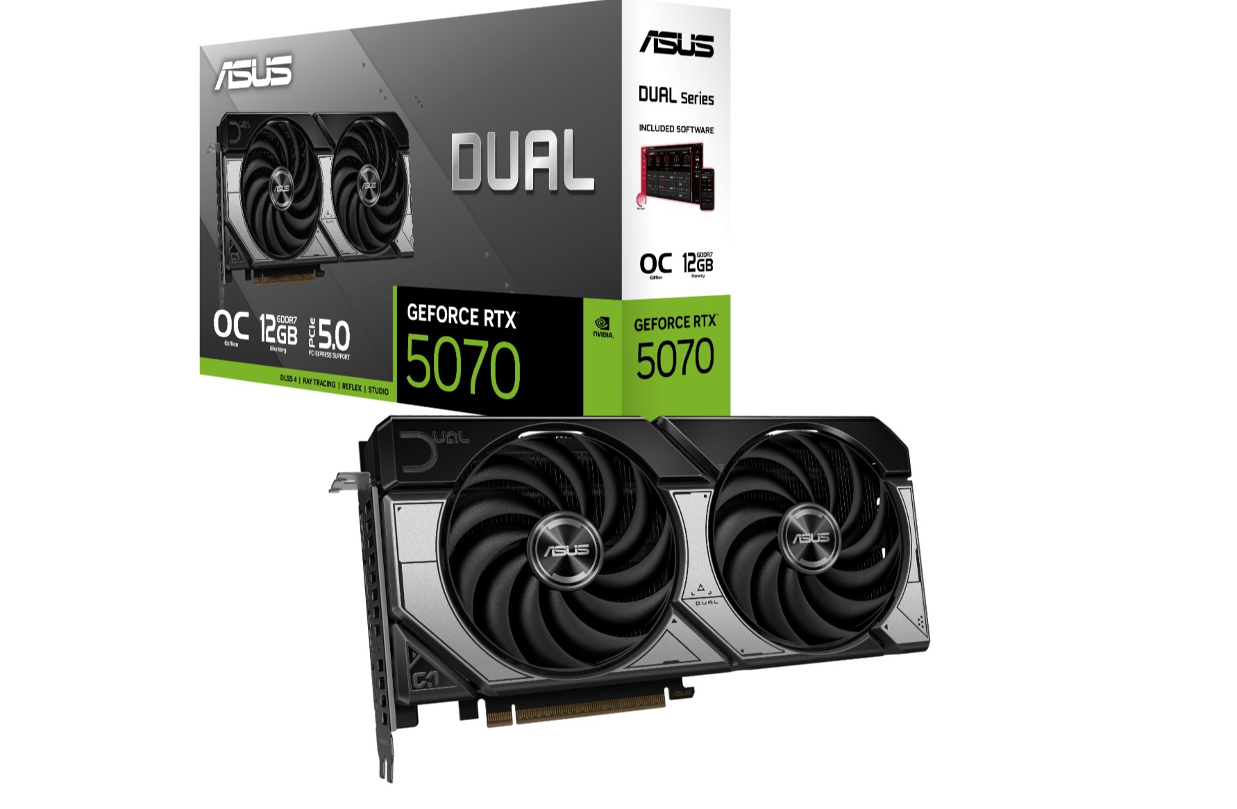 ASUS Dual GeForce RTX 5070 OC Edition 12GB GDDR7 28Gbps, 2542MHz Boost Clock, 6144 CUDA Cores, PCIe 5.0, 4-Display Support
