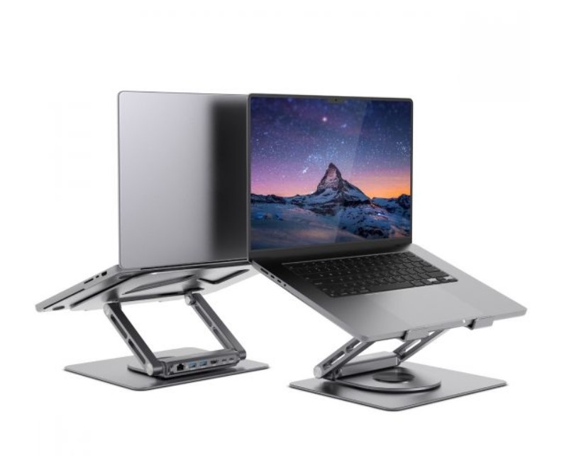 mbeat Stage S12 Rotating Laptop Stand with USB-C Docking Station - 4K HDMI, RJ45 Gigabit Ethernet, USB3.0, USB-C PD Pass-Through Charging, Flexible Ergonomic Design for 11-17" Laptops