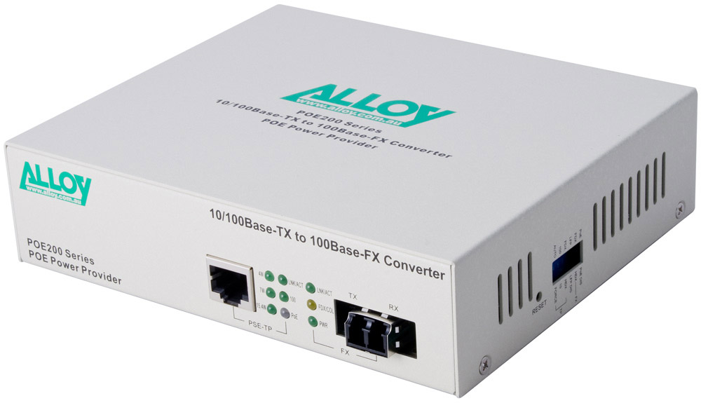 Alloy POE200LC 10/100Base-TX to 100Base-FX Multimode Fibre Media Converter with PoE Power (RJ-45) – 2km Range, IEEE 802.3af Compliant