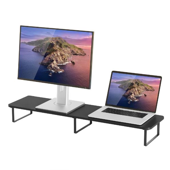 mbeat activiva Black Dual Monitor Riser for 13-32 inch Screens with 20kg Load Capacity & Screwless Snap-On Assembly