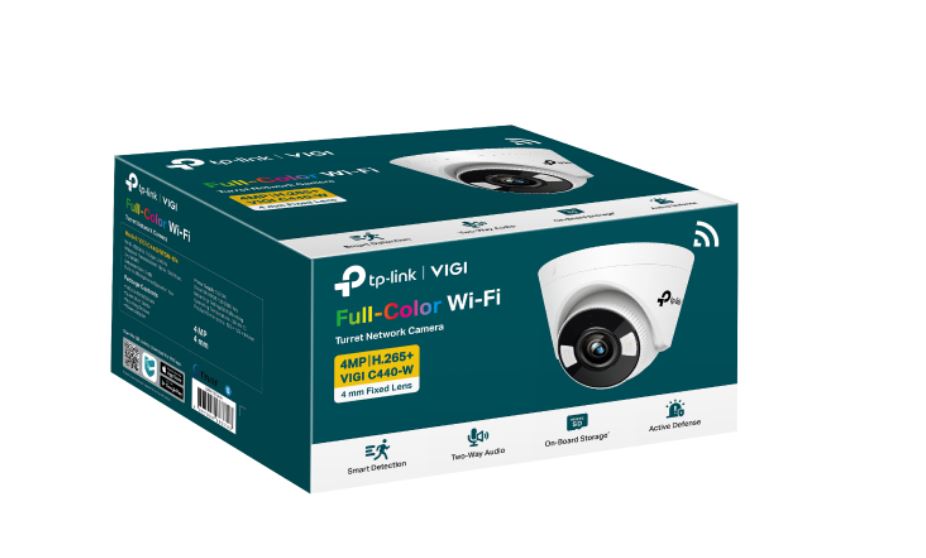 TP-Link VIGI 4MP C440-W 4mm Full-Colour Wi-Fi Turret Network Camera with Smart Detection and 3-Year Warranty