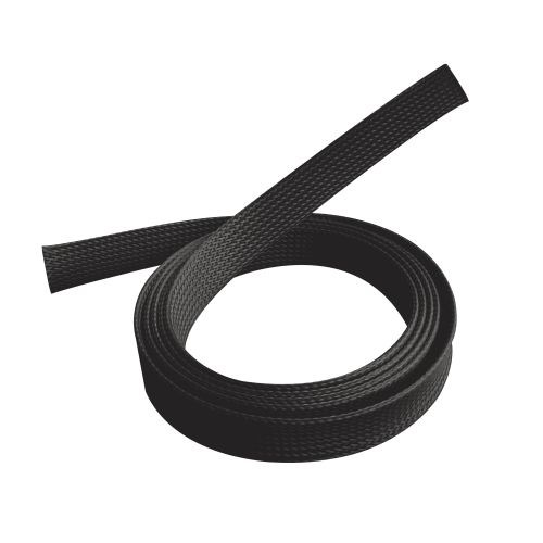 Brateck Braided Cable Sock 1000x20mm Black Polyester Cable Organizer Sleeve with Flame-Resistant, Cuttable Design for TV, Gaming & Desktop Cables