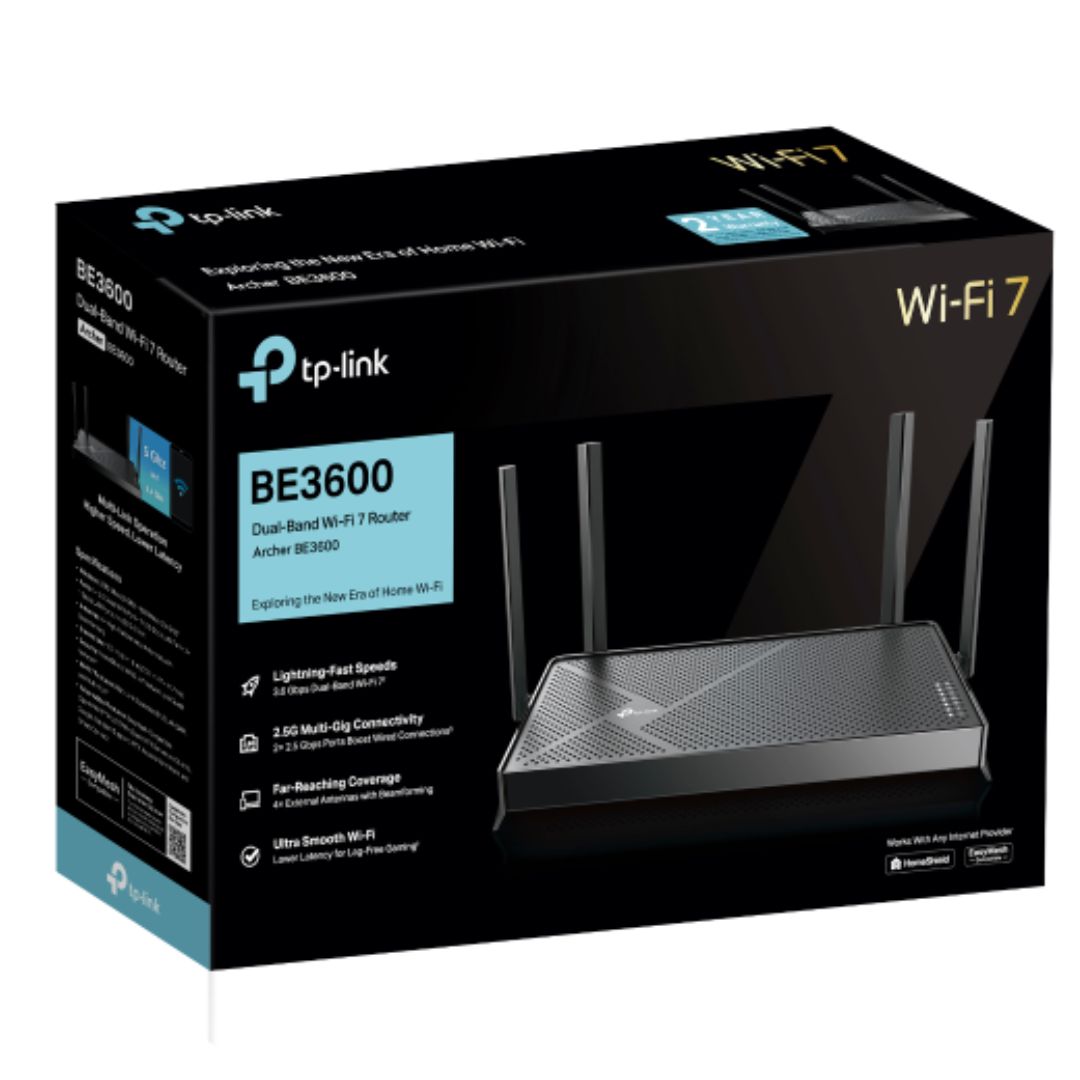 TP-Link Archer BE3600 Dual-Band Wi-Fi 7 Router with 3.6 Gbps, 2.0 GHz Quad-Core CPU & 2.5 Gbps Ethernet Ports