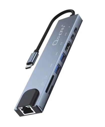 Oxhorn SuperSpeed 8-in-1 USB C to HDTV Adapter Hub with 4K HDMI, Ethernet RJ45, USB 3.0, USB-C PD, Card Reader - Aluminum Space Gray Dock Station