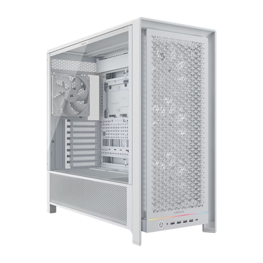 Corsair FRAME 5000D RS White High-Airflow Mid-Tower PC Case – Supports ATX/E-ATX, 450mm GPU, 175mm CPU Cooler, 360mm Radiator, 4x RS140 Fans, USB 3.2 Gen 2 Type-C