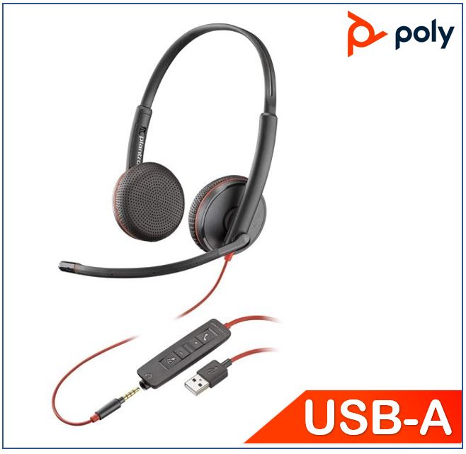 Poly Blackwire 3225 USB-A Stereo Headset – Noise-Canceling Mic, Dynamic EQ, 3.5mm Duo Corded, Intuitive Call Controls